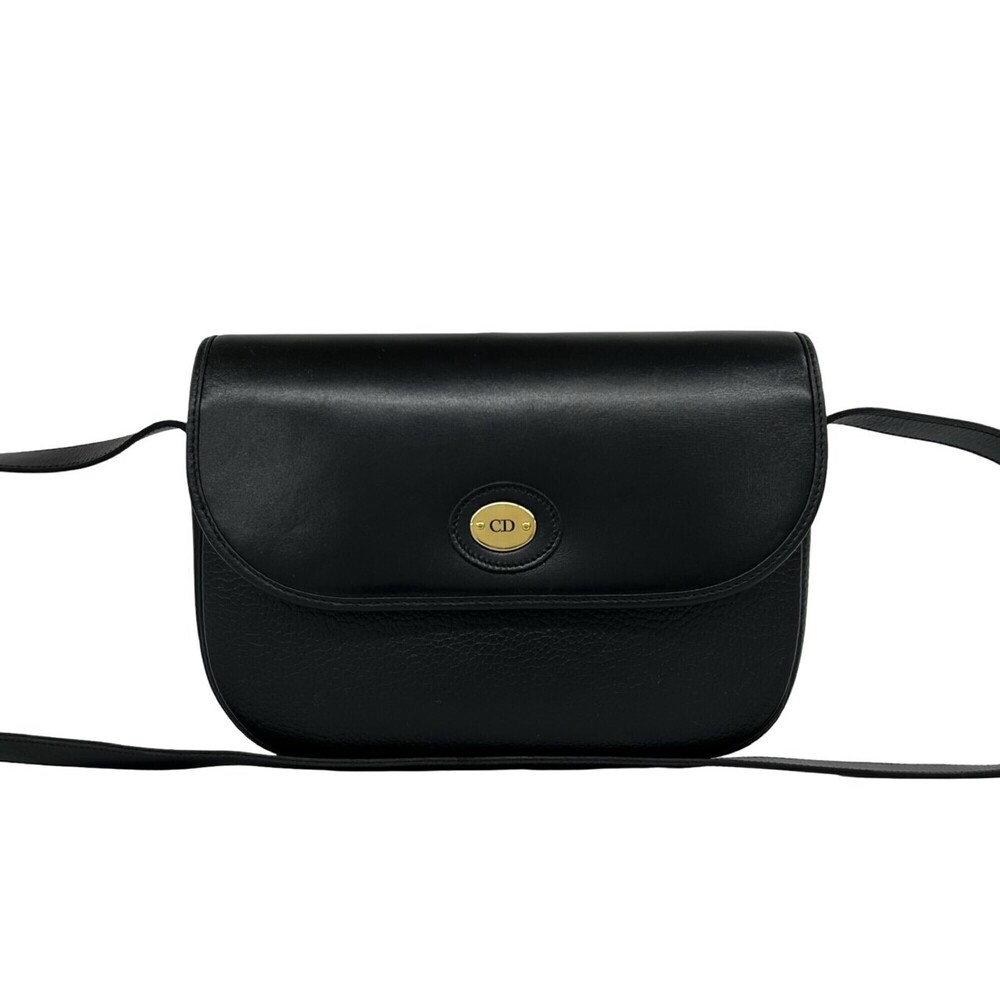 Christian Dior Vintage CD Logo Hardware Leather Shoulder Bag Pouch Sacoche Bl...